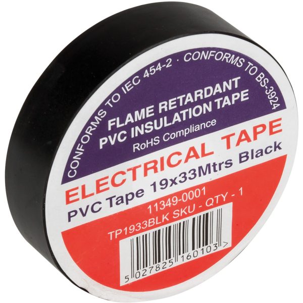 TP1933BLK Black PVC Electrical Tape 19MM x 33M Roll - EasyGates.co.uk