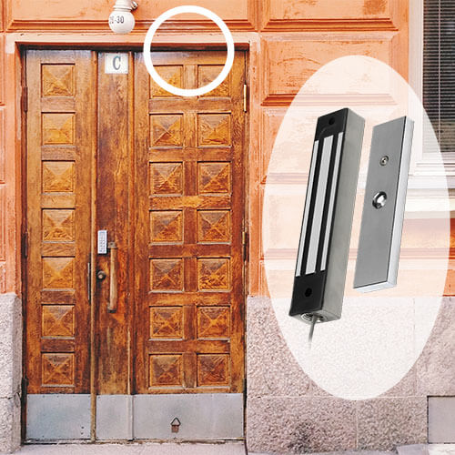 Magnetic lock appearing beside a door