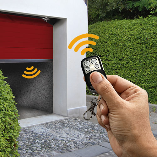 Remote control transmitter opening a garage door