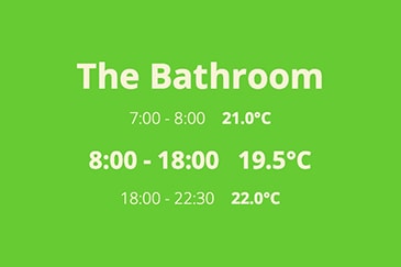 The Bathroom 7:00 - 8:00 21.0°C 8:00 - 18:00 19.5°C 18:00 - 22:30 22.0°C