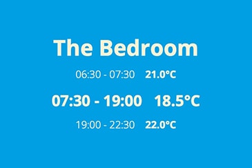 The Bedroom 6:30 - 7:30 21.0°C 7:30 - 19:00 18.5°C 19:00 - 22:30 20.0°C