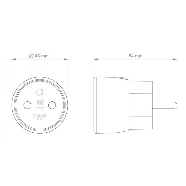 Fibaro Wall Plug EU Type E Dimensions