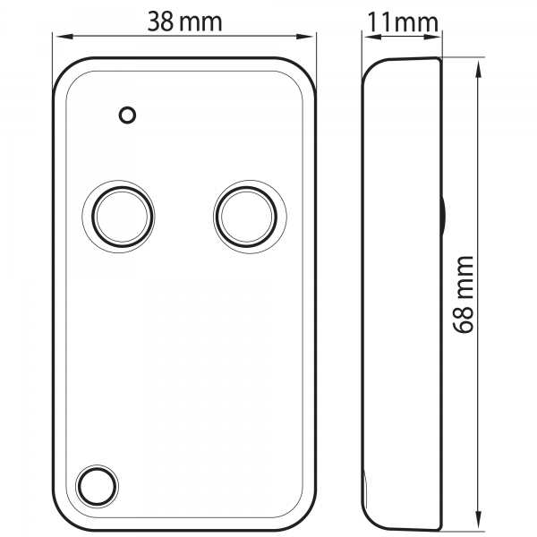 Roger E80/TX52R Remote Control Dimensions