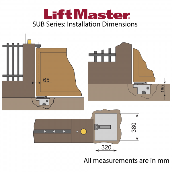 LiftMaster SUB Series Installation Dimensions