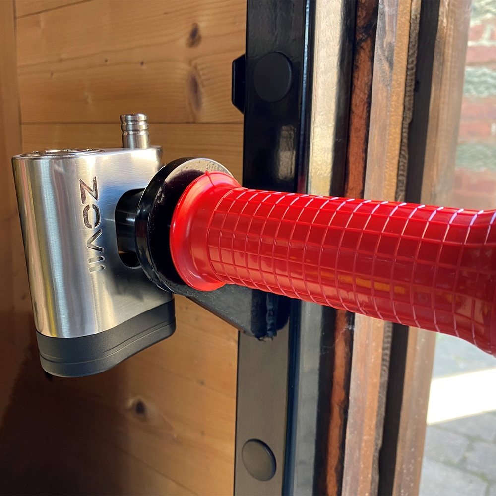 shed barrier close up on locking mechanism